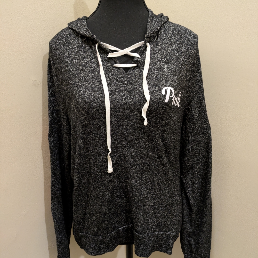 PINK Victoria's Secret Gray Lace-Up Hoodie